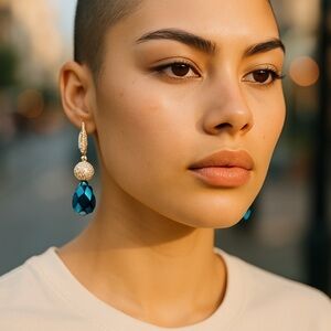 Chic Sapphire and Gold Teardrop Earrings